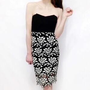 J.O.A. Strapless Floral Lace Midi Dress XS